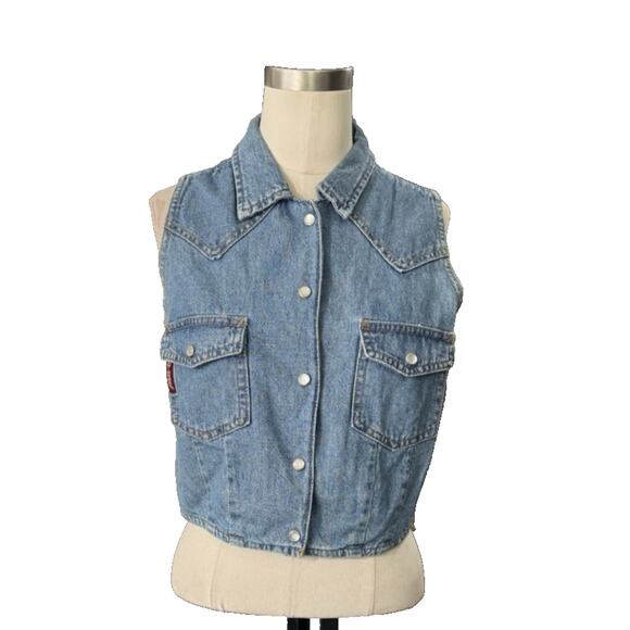 UNIONBAY Tops - Vintage 90s Unionbay Cropped Denim Vest Snap Front Women's Size S/M Blue Jean